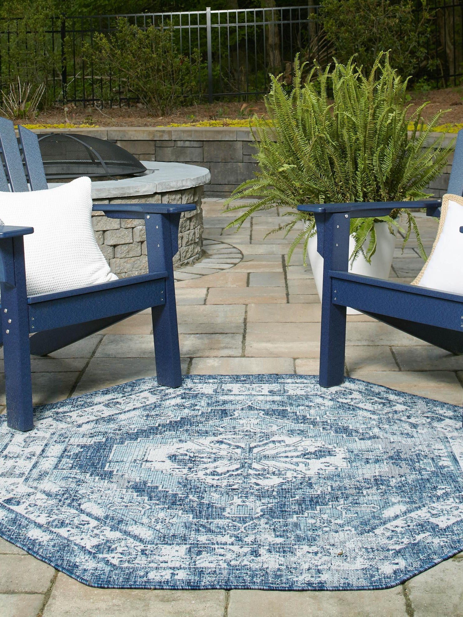 Blue 5' 3 x 5' 3 Outdoor Traditional Octagon Area Rug Weather Resistant for Patio, Deck, Terrace, Balcony, Porch Classical Design Outside Carpet for Sale at Rug Engine