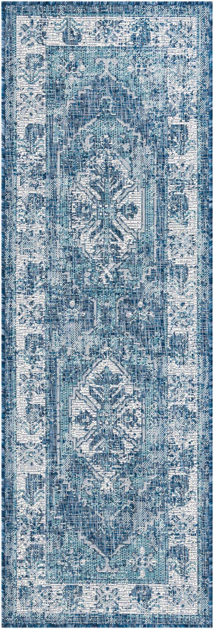 Blue 2' x 6' 1 Outdoor Traditional Runner Area Rug Weather Resistant for Patio, Deck, Terrace, Balcony, Porch Classical Design Outside Carpet for Sale at Rug Engine