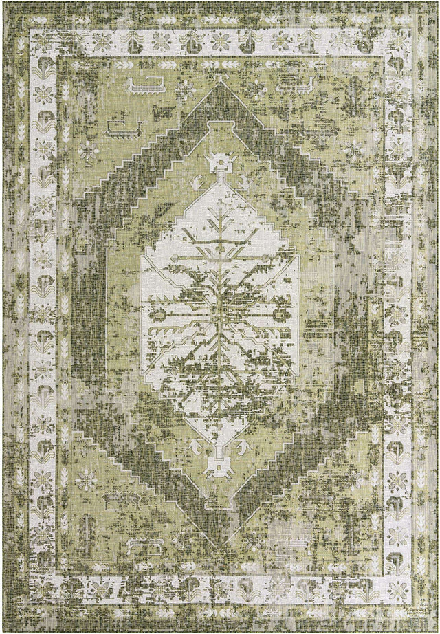 Green 10' x 14' 1 Outdoor Traditional Rectangle Area Rug Weather Resistant for Patio, Deck, Terrace, Balcony, Porch Classical Design Outside Carpet for Sale at Rug Engine