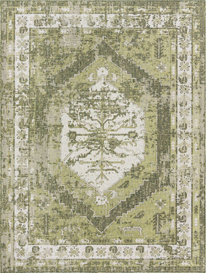 Green 9' x 12' Outdoor Traditional Rectangle Area Rug Weather Resistant for Patio, Deck, Terrace, Balcony, Porch Classical Design Outside Carpet for Sale at Rug Engine