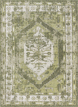 Green 7' 10 x 11' Outdoor Traditional Rectangle Area Rug Weather Resistant for Patio, Deck, Terrace, Balcony, Porch Classical Design Outside Carpet for Sale at Rug Engine