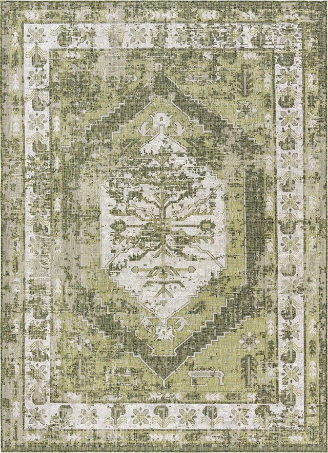 Green 7' 10 x 11' Outdoor Traditional Rectangle Area Rug Weather Resistant for Patio, Deck, Terrace, Balcony, Porch Classical Design Outside Carpet for Sale at Rug Engine