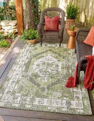Green 5' 3 x 8' Outdoor Traditional Rectangle Area Rug Weather Resistant for Patio, Deck, Terrace, Balcony, Porch Classical Design Outside Carpet for Sale at Rug Engine