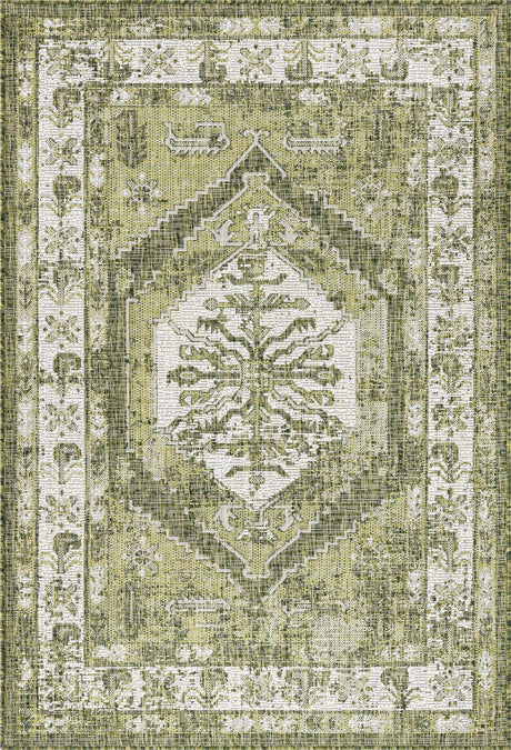 Green 4' 1 x 6' 1 Outdoor Traditional Rectangle Rug
