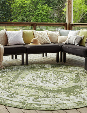 Green 10' x 10' Outdoor Traditional Round Area Rug Weather Resistant for Patio, Deck, Terrace, Balcony, Porch Classical Design Outside Carpet for Sale at Rug Engine