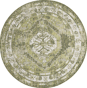 Green 5' 3 x 5' 3 Outdoor Traditional Round Area Rug Weather Resistant for Patio, Deck, Terrace, Balcony, Porch Classical Design Outside Carpet for Sale at Rug Engine