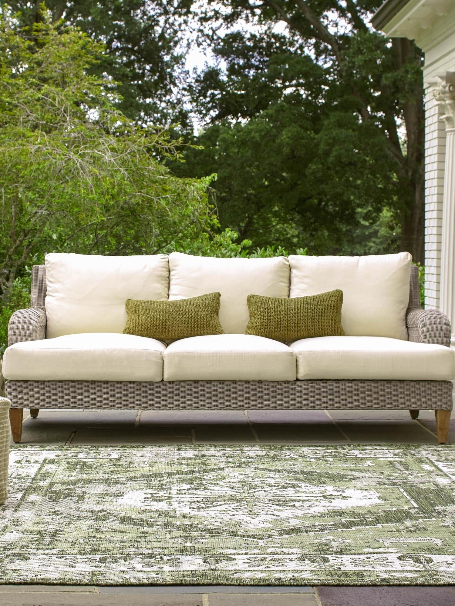 Green 7' 10 x 7' 10 Outdoor Traditional Square Area Rug Weather Resistant for Patio, Deck, Terrace, Balcony, Porch Classical Design Outside Carpet for Sale at Rug Engine