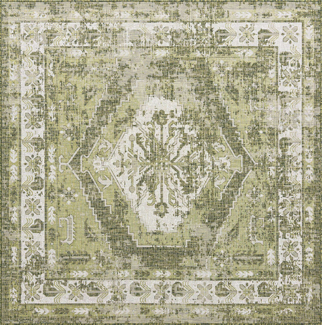 Green 7' 10 x 7' 10 Outdoor Traditional Square Area Rug Weather Resistant for Patio, Deck, Terrace, Balcony, Porch Classical Design Outside Carpet for Sale at Rug Engine