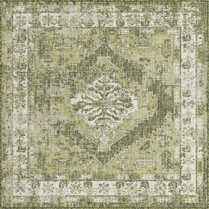 Green 5' 3 x 5' 3 Outdoor Traditional Square Area Rug Weather Resistant for Patio, Deck, Terrace, Balcony, Porch Classical Design Outside Carpet for Sale at Rug Engine