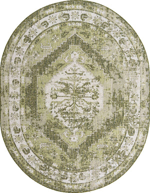 Green 7' 10 x 10' Outdoor Traditional Oval Area Rug Weather Resistant for Patio, Deck, Terrace, Balcony, Porch Classical Design Outside Carpet for Sale at Rug Engine