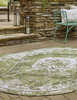 Green 3' 1 x 5' 3 Outdoor Traditional Oval Area Rug Weather Resistant for Patio, Deck, Terrace, Balcony, Porch Classical Design Outside Carpet for Sale at Rug Engine