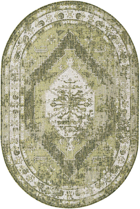 Green 5' 3 x 8' Outdoor Traditional Oval Rug