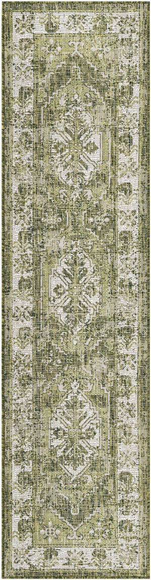 Green 2' x 8' Outdoor Traditional Runner Area Rug Weather Resistant for Patio, Deck, Terrace, Balcony, Porch Classical Design Outside Carpet for Sale at Rug Engine
