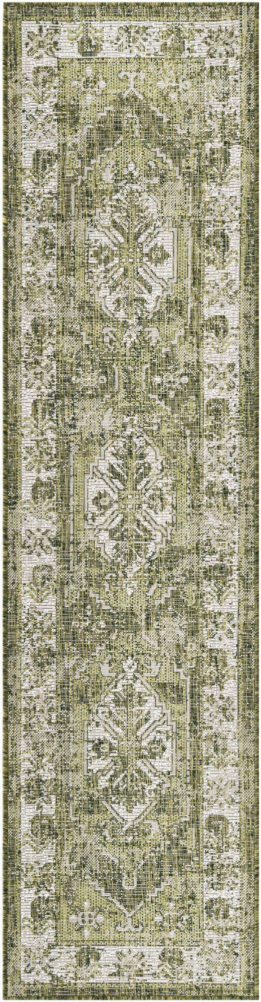 Green 2' x 8' Outdoor Traditional Runner Area Rug Weather Resistant for Patio, Deck, Terrace, Balcony, Porch Classical Design Outside Carpet for Sale at Rug Engine