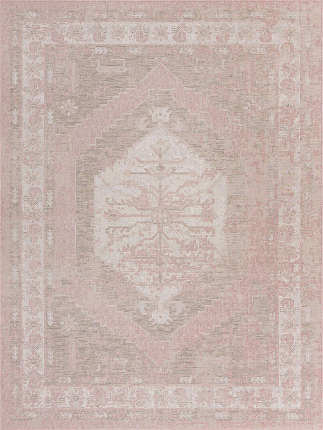 Pink 9' x 12' Outdoor Traditional Rectangle Area Rug Weather Resistant for Patio, Deck, Terrace, Balcony, Porch Classical Design Outside Carpet for Sale at Rug Engine