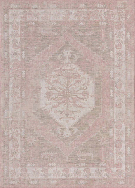 Pink 7' 1 x 10' Outdoor Traditional Rectangle Area Rug Weather Resistant for Patio, Deck, Terrace, Balcony, Porch Classical Design Outside Carpet for Sale at Rug Engine