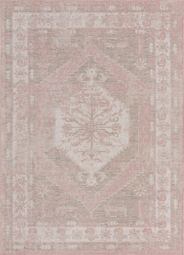 Pink 7' 1 x 10' Outdoor Traditional Rectangle Area Rug Weather Resistant for Patio, Deck, Terrace, Balcony, Porch Classical Design Outside Carpet for Sale at Rug Engine