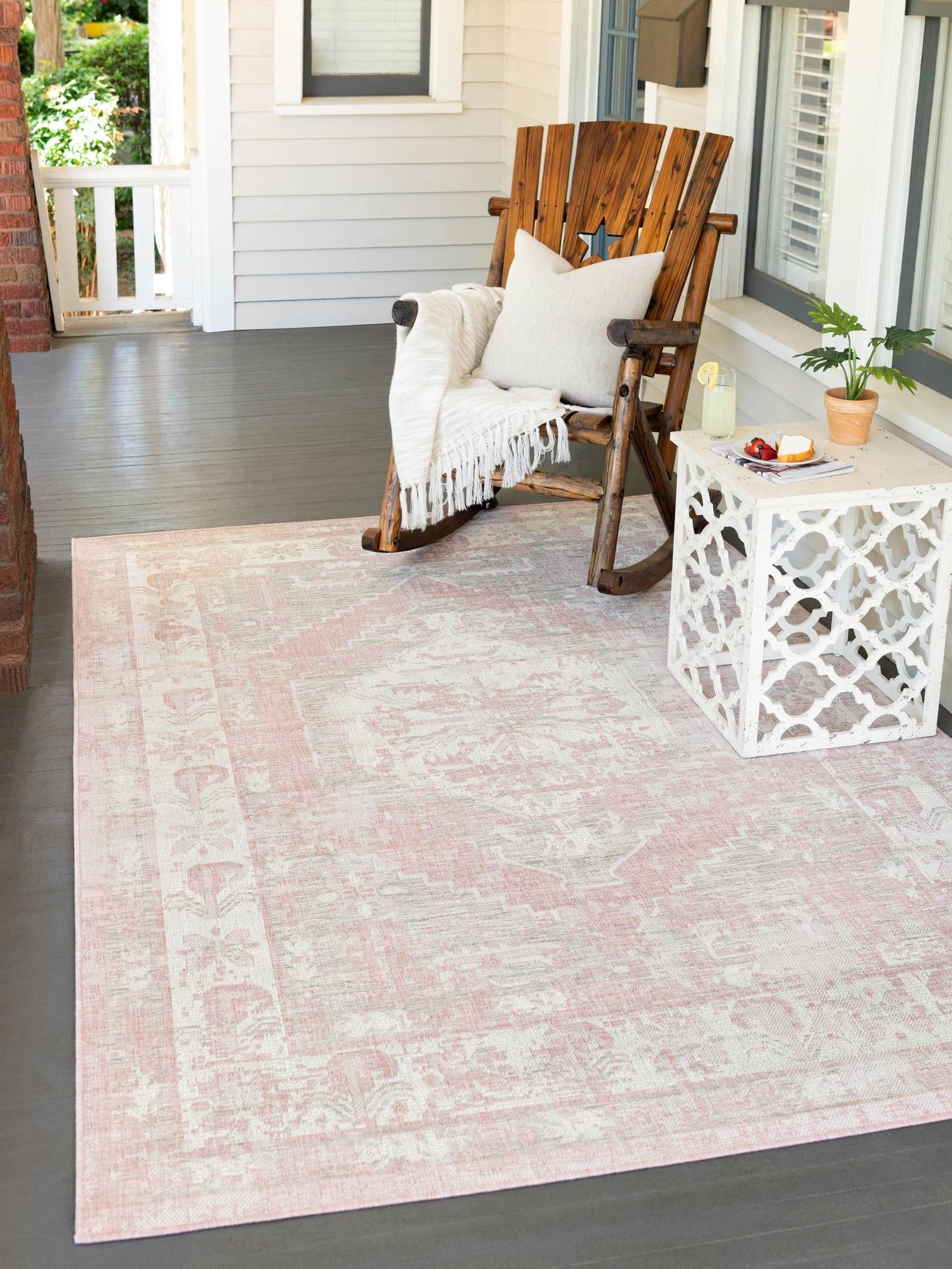 Pink 1' 4 x 1' 4 Outdoor Traditional Sample Area Rug Weather Resistant for Patio, Deck, Terrace, Balcony, Porch Classical Design Outside Carpet for Sale at Rug Engine