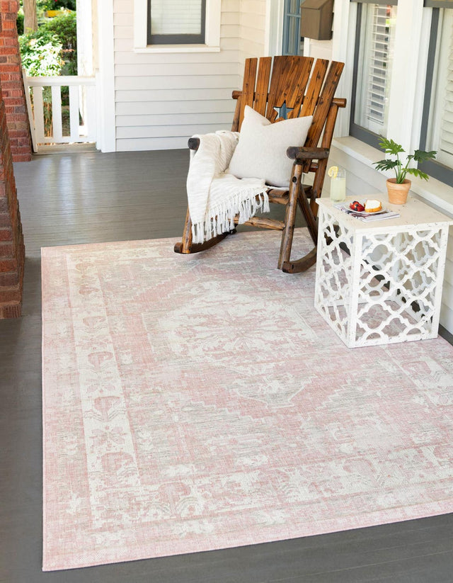 Pink 4' 1 x 6' 1 Outdoor Traditional Rectangle Area Rug Weather Resistant for Patio, Deck, Terrace, Balcony, Porch Classical Design Outside Carpet for Sale at Rug Engine