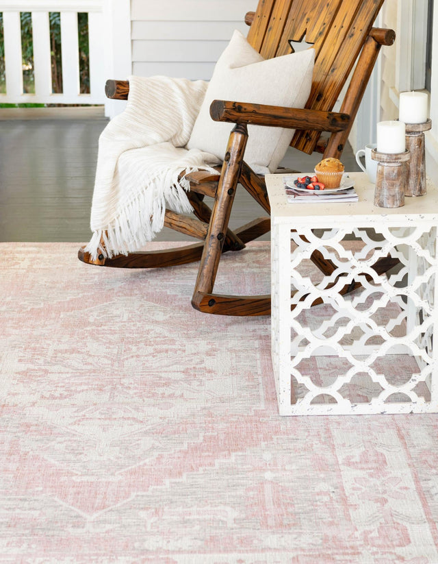 Pink 4' 1 x 6' 1 Outdoor Traditional Rectangle Area Rug Weather Resistant for Patio, Deck, Terrace, Balcony, Porch Classical Design Outside Carpet for Sale at Rug Engine