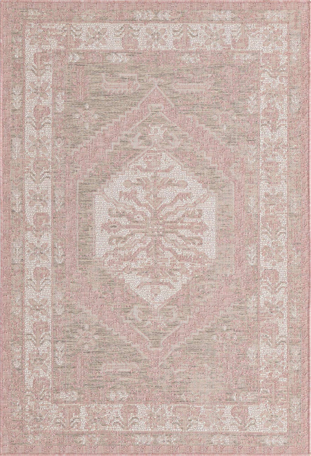 Pink 4' 1 x 6' 1 Outdoor Traditional Rectangle Area Rug Weather Resistant for Patio, Deck, Terrace, Balcony, Porch Classical Design Outside Carpet for Sale at Rug Engine
