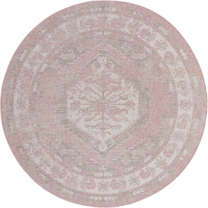 Pink 7' 10 x 7' 10 Outdoor Traditional Round Area Rug Weather Resistant for Patio, Deck, Terrace, Balcony, Porch Classical Design Outside Carpet for Sale at Rug Engine