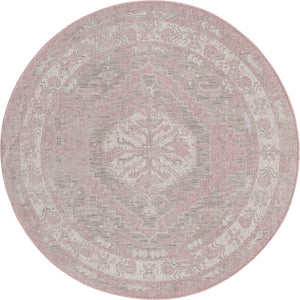 Pink 5' 3 x 5' 3 Outdoor Traditional Round Rug