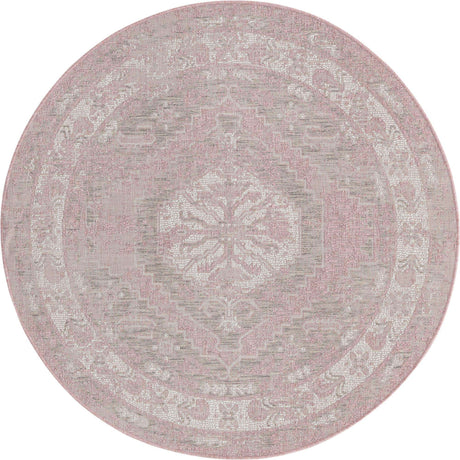 Pink 5' 3 x 5' 3 Outdoor Traditional Round Rug