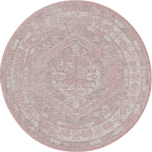 Pink 4' 1 x 4' 1 Outdoor Traditional Round Area Rug Weather Resistant for Patio, Deck, Terrace, Balcony, Porch Classical Design Outside Carpet for Sale at Rug Engine