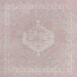 Pink 10' x 10' Outdoor Traditional Square Rug