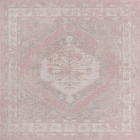 Pink 10' x 10' Outdoor Traditional Square Rug