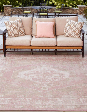 Pink 13' 1 x 13' 1 Outdoor Traditional Square Area Rug Weather Resistant for Patio, Deck, Terrace, Balcony, Porch Classical Design Outside Carpet for Sale at Rug Engine