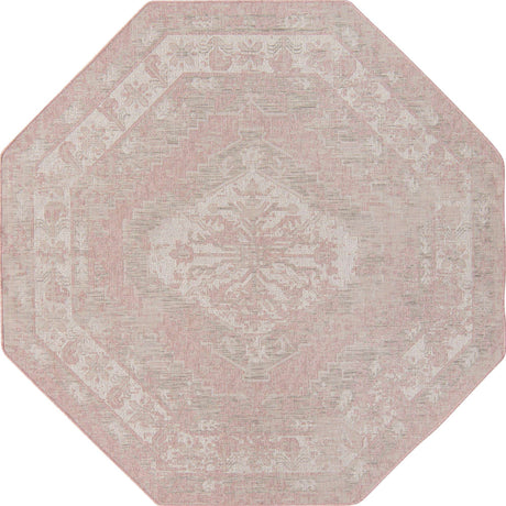Pink 7' 10 x 7' 10 Outdoor Traditional Octagon Area Rug Weather Resistant for Patio, Deck, Terrace, Balcony, Porch Classical Design Outside Carpet for Sale at Rug Engine