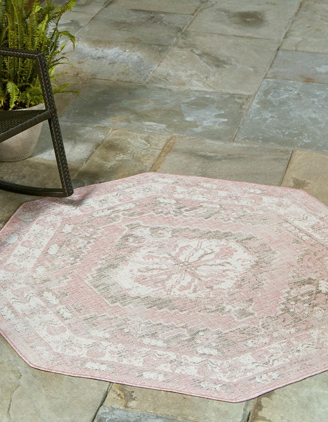 Pink 7' 10 x 7' 10 Outdoor Traditional Octagon Area Rug Weather Resistant for Patio, Deck, Terrace, Balcony, Porch Classical Design Outside Carpet for Sale at Rug Engine