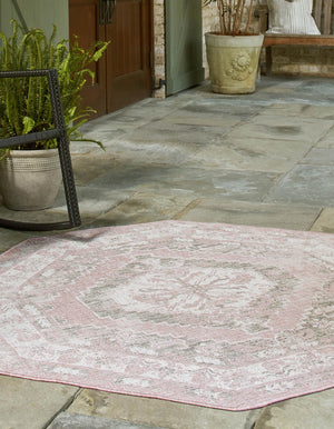 Pink 7' 10 x 7' 10 Outdoor Traditional Octagon Area Rug Weather Resistant for Patio, Deck, Terrace, Balcony, Porch Classical Design Outside Carpet for Sale at Rug Engine