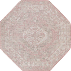 Pink 5' 3 x 5' 3 Outdoor Traditional Octagon Area Rug Weather Resistant for Patio, Deck, Terrace, Balcony, Porch Classical Design Outside Carpet for Sale at Rug Engine