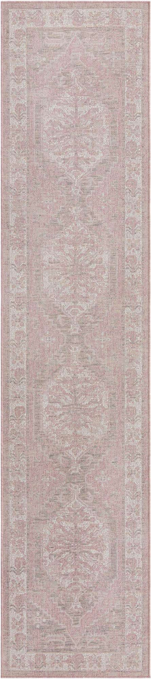 Pink 2' 7 x 12' Outdoor Traditional Runner Area Rug Weather Resistant for Patio, Deck, Terrace, Balcony, Porch Classical Design Outside Carpet for Sale at Rug Engine