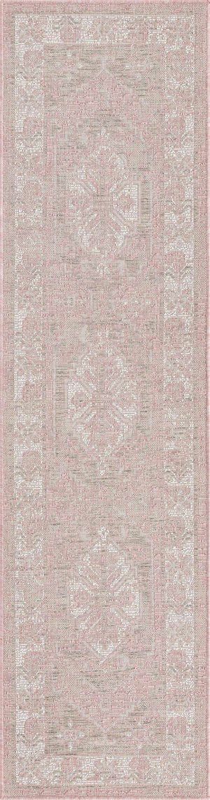 Pink 2' x 8' Outdoor Traditional Runner Area Rug Weather Resistant for Patio, Deck, Terrace, Balcony, Porch Classical Design Outside Carpet for Sale at Rug Engine