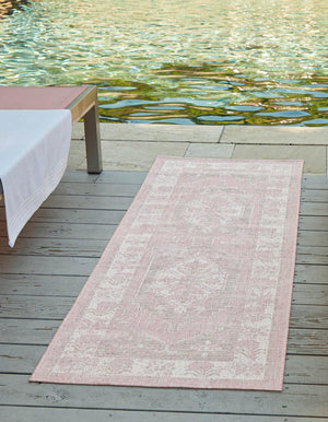 Pink 2' x 8' Outdoor Traditional Runner Area Rug Weather Resistant for Patio, Deck, Terrace, Balcony, Porch Classical Design Outside Carpet for Sale at Rug Engine