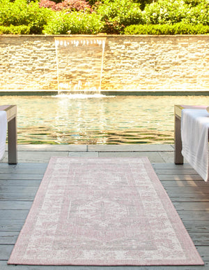 Pink 2' x 8' Outdoor Traditional Runner Area Rug Weather Resistant for Patio, Deck, Terrace, Balcony, Porch Classical Design Outside Carpet for Sale at Rug Engine