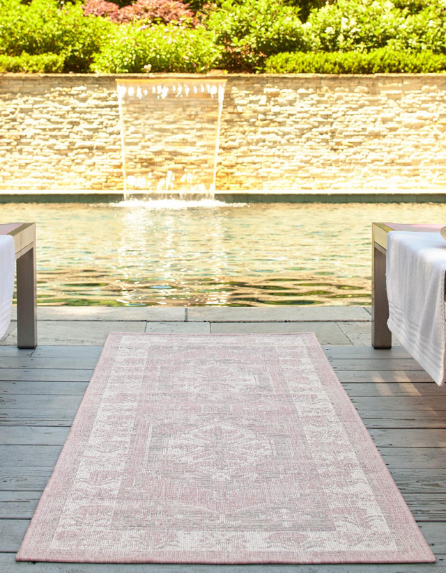 Pink 2' x 8' Outdoor Traditional Runner Area Rug Weather Resistant for Patio, Deck, Terrace, Balcony, Porch Classical Design Outside Carpet for Sale at Rug Engine