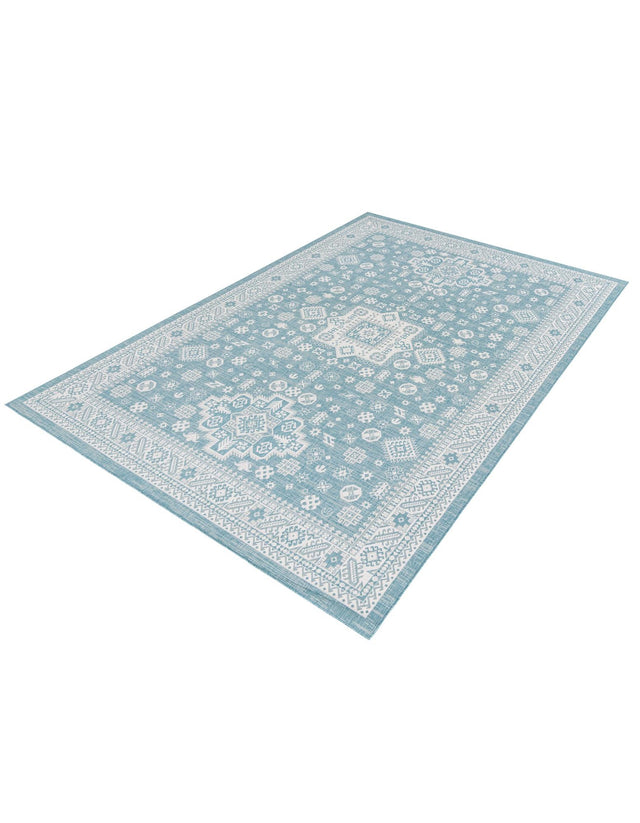 Aqua 10' x 14' 1 Outdoor Aztec Rectangle Area Rug Weather Resistant for Patio, Deck, Terrace, Balcony, Porch 100% Polypropylene Traditional Carpet Mat for Sale at Rug Engine