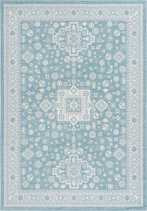 Aqua 10' x 14' 1 Outdoor Aztec Rectangle Area Rug Weather Resistant for Patio, Deck, Terrace, Balcony, Porch 100% Polypropylene Traditional Carpet Mat for Sale at Rug Engine