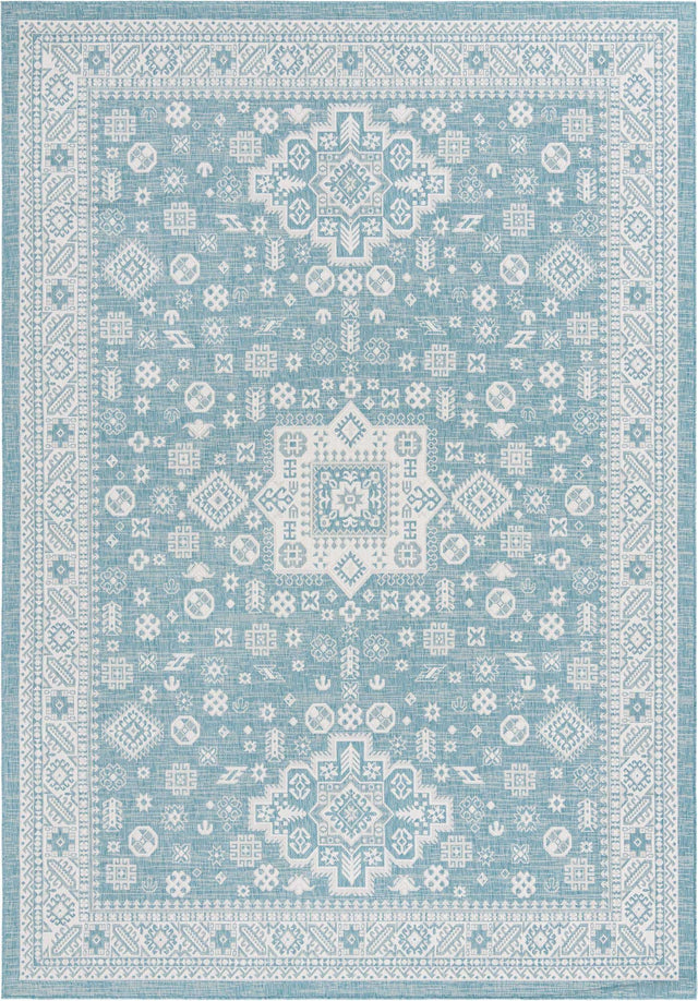 Aqua 10' x 14' 1 Outdoor Aztec Rectangle Area Rug Weather Resistant for Patio, Deck, Terrace, Balcony, Porch 100% Polypropylene Traditional Carpet Mat for Sale at Rug Engine