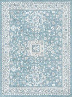 Aqua 10' x 13' 1 Outdoor Aztec Rectangle Area Rug Weather Resistant for Patio, Deck, Terrace, Balcony, Porch 100% Polypropylene Traditional Carpet Mat for Sale at Rug Engine