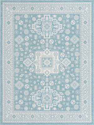 Aqua 9' x 12' Outdoor Aztec Rectangle Area Rug Weather Resistant for Patio, Deck, Terrace, Balcony, Porch 100% Polypropylene Traditional Carpet Mat for Sale at Rug Engine
