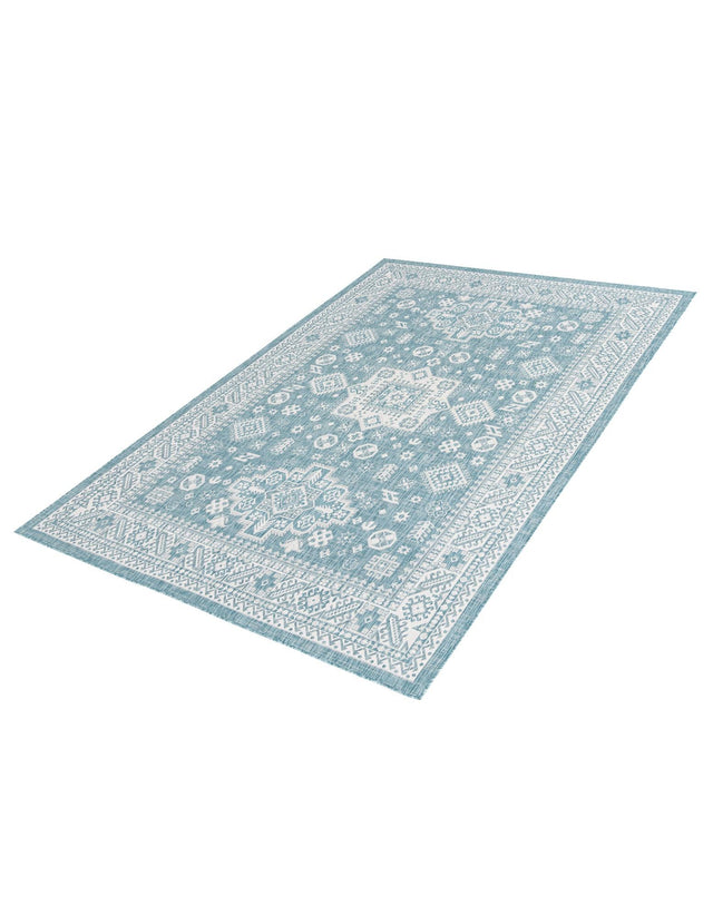 Aqua 8' x 11' Outdoor Aztec Rectangle Rug