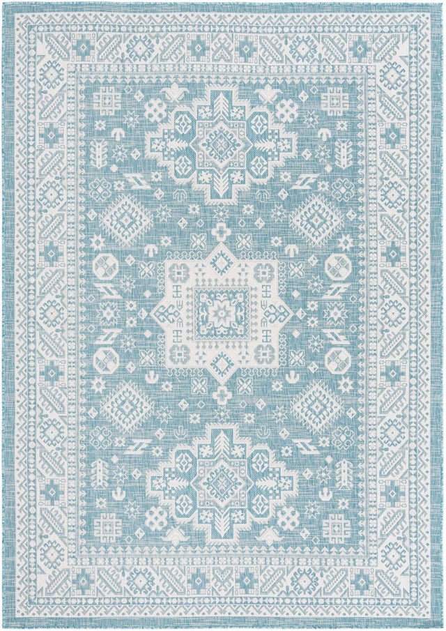 Aqua 7' 1 x 10' Outdoor Aztec Rectangle Area Rug Weather Resistant for Patio, Deck, Terrace, Balcony, Porch 100% Polypropylene Traditional Carpet Mat for Sale at Rug Engine