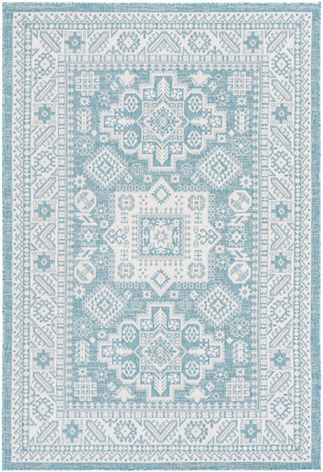 Aqua 6' 1 x 9' Outdoor Aztec Rectangle Rug