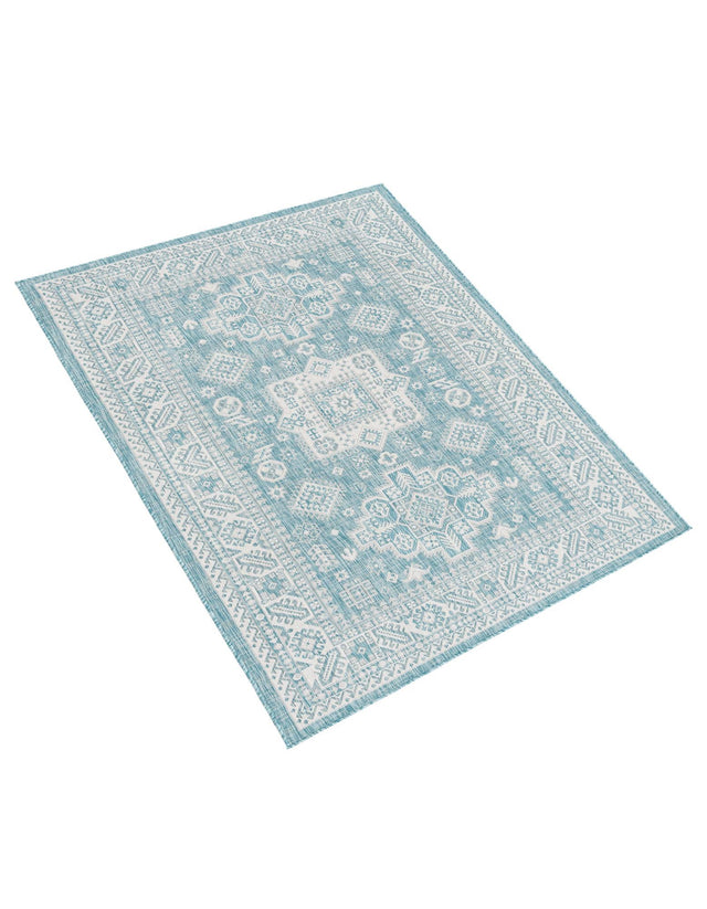 Aqua 5' 3 x 8' Outdoor Aztec Rectangle Area Rug Weather Resistant for Patio, Deck, Terrace, Balcony, Porch 100% Polypropylene Traditional Carpet Mat for Sale at Rug Engine